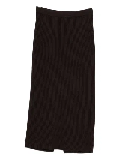 Twinset Ribbed Knit Midi Skirt With Subtle Back Slit In Brown