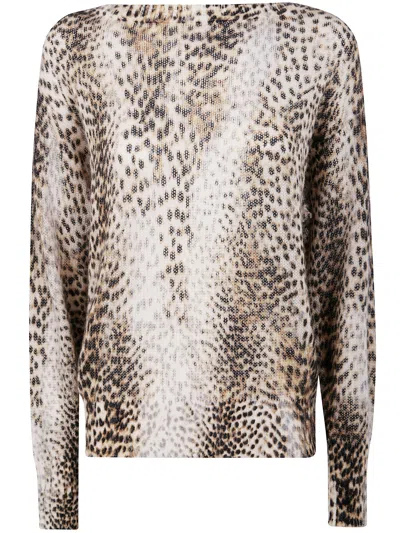 Twinset Twin-set Round Neck Sweater Print In Brown
