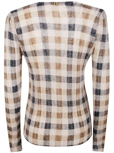 Twinset Checkered Knit Sweater With Fitted Silhouette In Multi