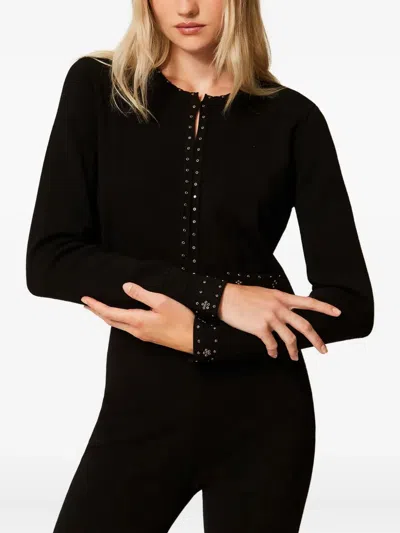 Twinset Embellished Stud-detail Cardigan In Black