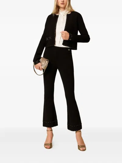Twinset Embellished Stud-detail Cardigan In Black