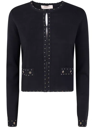 Twinset Embellished Stud-detail Cardigan In Black