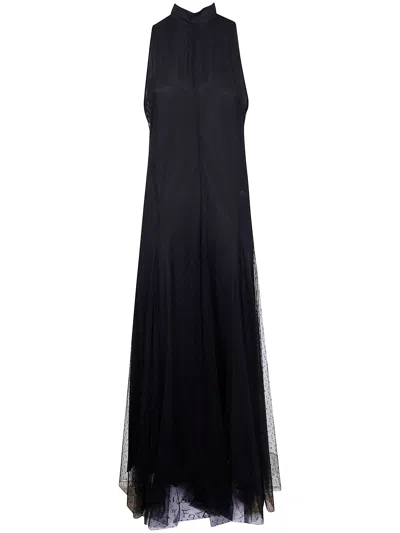 Twinset Sleeveless Black Maxi Dress With Tulle Overlay In Black