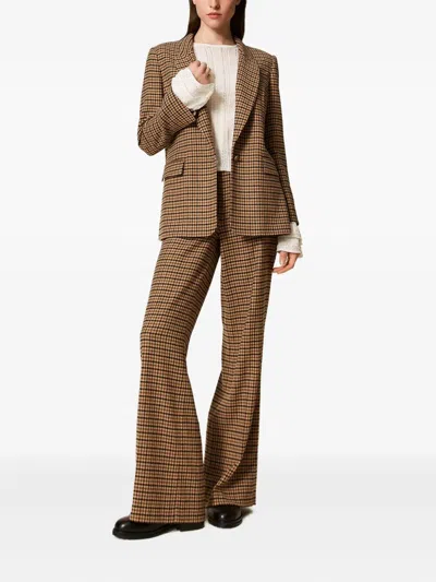 Twinset Checked Button-fastening Trousers In Brown