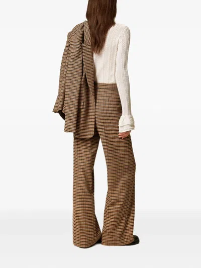 Twinset Checked Button-fastening Trousers In Brown