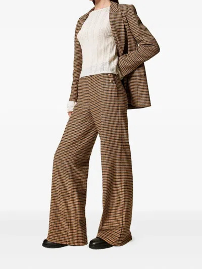 Twinset Checked Button-fastening Trousers In Brown