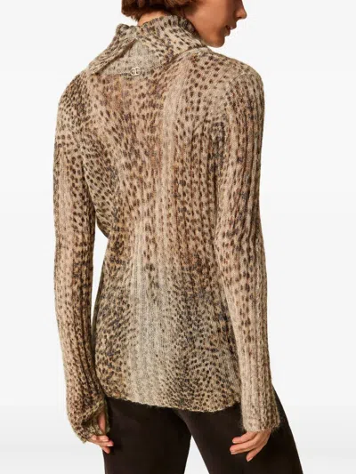 Twinset Twin-set Turtle Neck Sweater Print In Brown