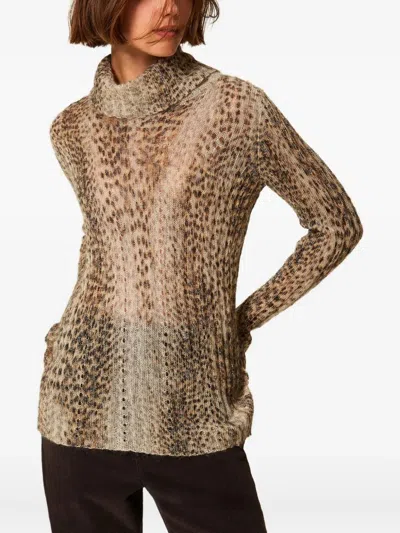 Twinset Twin-set Turtle Neck Sweater Print In Brown