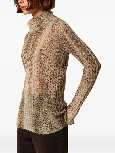Twinset Twin-set Turtle Neck Sweater Print In Brown