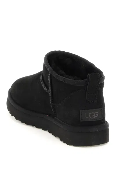 Ugg Black Suede Classic Ultra Mini Ankle Boots In Black