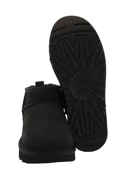 Ugg Black Suede Classic Ultra Mini Ankle Boots In Black