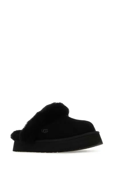 Ugg Soft Suede Slip-on Mules With Plush Fur Lining In Black
