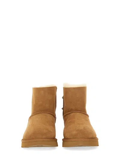 Ugg Camel Suede Mini Bailey Bow Ankle Boots In Brown