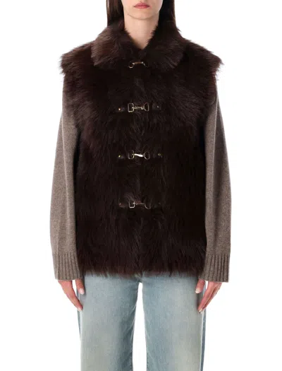 Urbancode Reversible Faux Fur Gilet In Burgundy