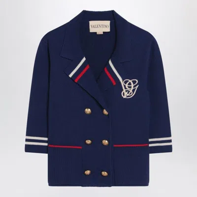 Valentino Blue Double-breasted Wool Cardigan
