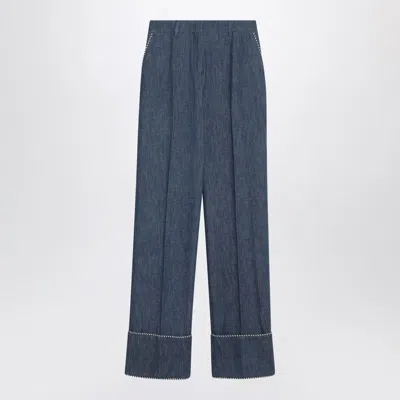 Valentino Blue Trousers In Chambray Denim In Blue