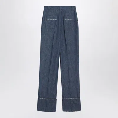 Valentino Blue Trousers In Chambray Denim In Blue