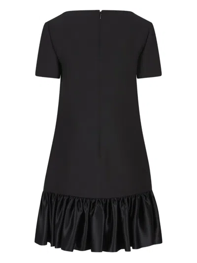 Valentino Velvet Bow Ruffle Short-sleeve Mini Dress In Black