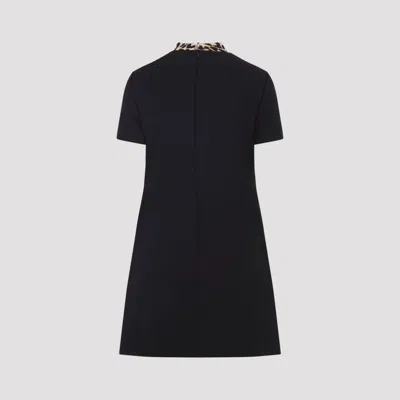 Valentino Embellished Pussy-bow Wool And Silk-blend Crepe Mini Dress In Black