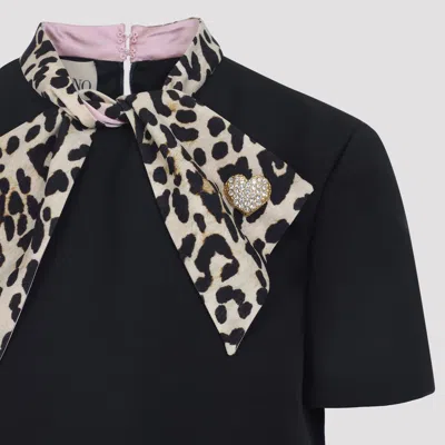 Valentino Embellished Pussy-bow Wool And Silk-blend Crepe Mini Dress In Black