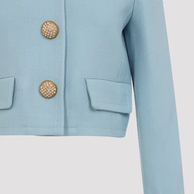 Valentino Light Blue Embellished Button Blazer In Blue
