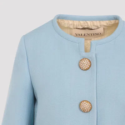 Valentino Light Blue Embellished Button Blazer In Blue