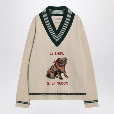 Valentino Butter-coloured Sweater With Le Chien De La Maison Embroidery Men