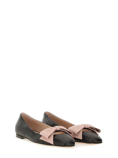 Valentino Round Toe Ballerina Shoes With Bow Detail In Blue