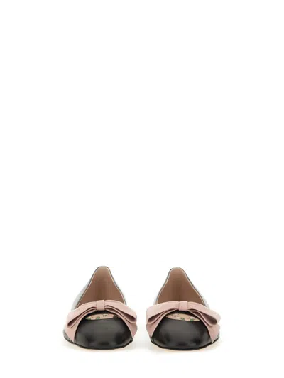Valentino Round Toe Ballerina Shoes With Bow Detail In Blue