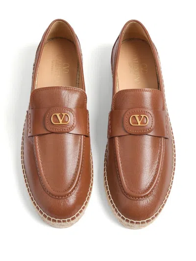 Valentino Garavani Caramel Leather Vlogo Espadrilles In Brown
