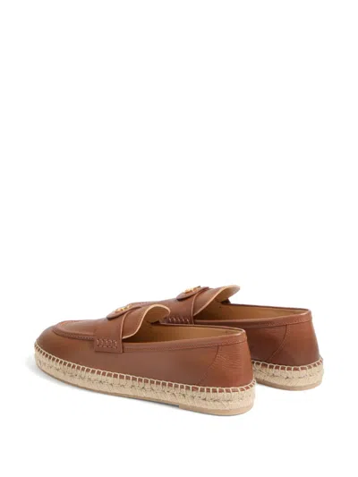 Valentino Garavani Caramel Leather Vlogo Espadrilles In Brown
