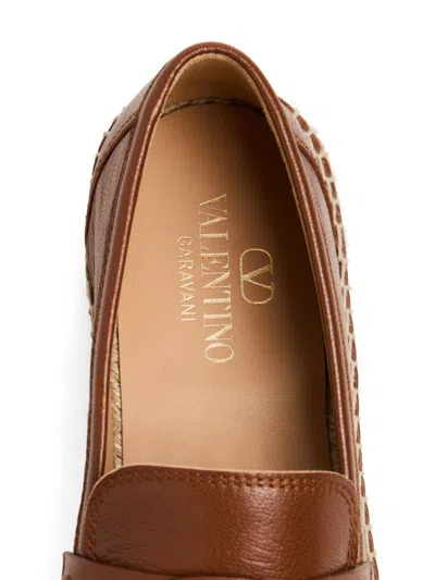Valentino Garavani Caramel Leather Vlogo Espadrilles In Brown