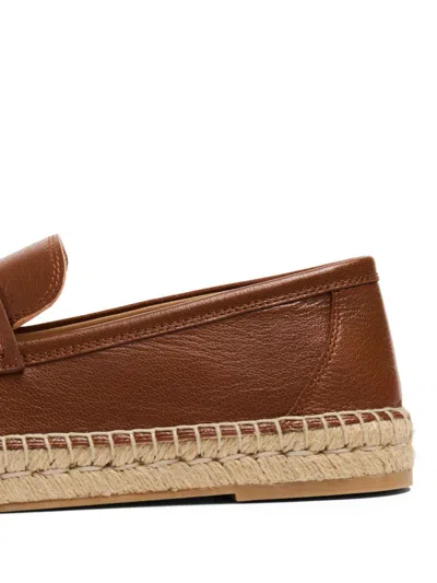 Valentino Garavani Caramel Leather Vlogo Espadrilles In Brown