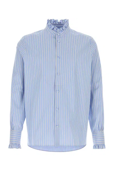 Valentino Light Blue Striped Embroidered Poplin Shirt In Blue