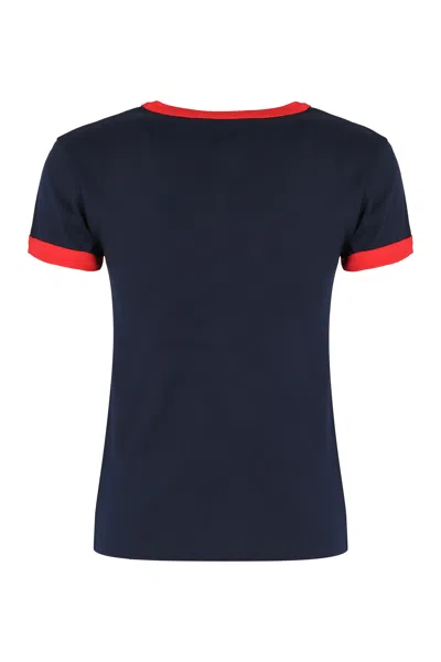 Valentino Fitted T-shirt With Contrasting Red Trimlettering In Blue