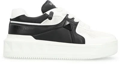 Valentino Garavani One Stud Xl Low-top Sneaker In Nappa Leather And Jacquard Toile Iconographe Techn In Black