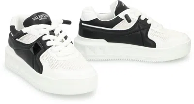 Valentino Garavani One Stud Xl Low-top Sneaker In Nappa Leather And Jacquard Toile Iconographe Techn In Black