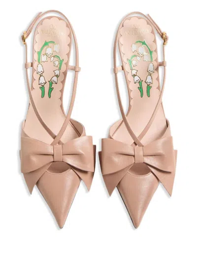 Valentino Garavani Bowow Slingback Pumps In Kidskin 85mm Woman Rose Cannelle 42 In Pink