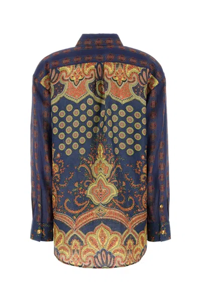 Valentino Garavani Printed Linen Shirt In Blue