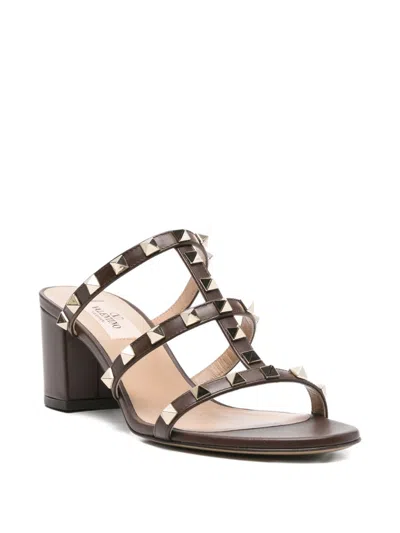 Valentino 60mm Rockstud-embellished Sandals In Brown