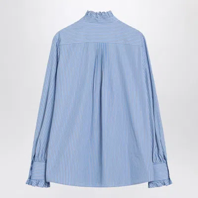 Valentino Garavani Striped Cotton Ruffled Shirt In Blue