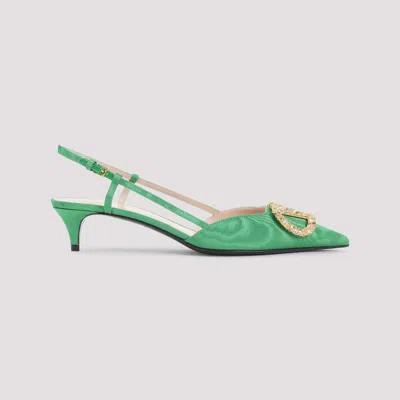 Valentino 45mm Crystal-embellishment Slingback Pumps In Green