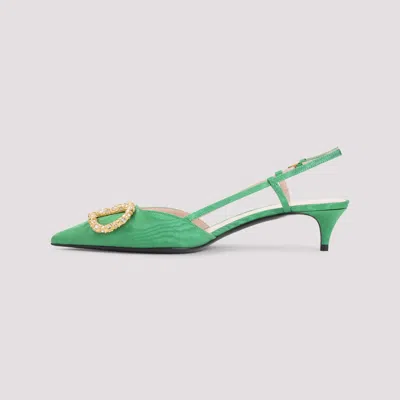Valentino 45mm Crystal-embellishment Slingback Pumps In Green