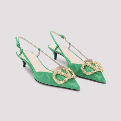 Valentino 45mm Crystal-embellishment Slingback Pumps In Green