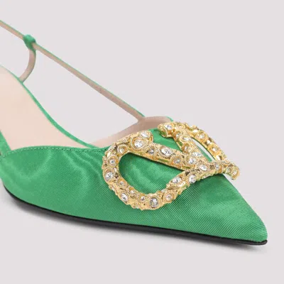 Valentino 45mm Crystal-embellishment Slingback Pumps In Green
