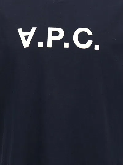Apc A.p.c. Men Blue Crewneck T-shirt With Logo On The Front In Cotton Man In Blue