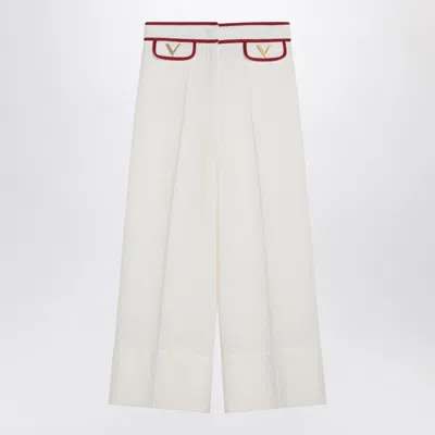 Valentino Ivory Trousers With Gold V In Neutral