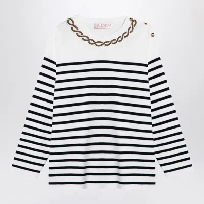 Valentino Striped Jersey With Embroidery And Chain In White