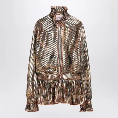 Valentino Loose Pleated Silk-blend Shirt In Gray