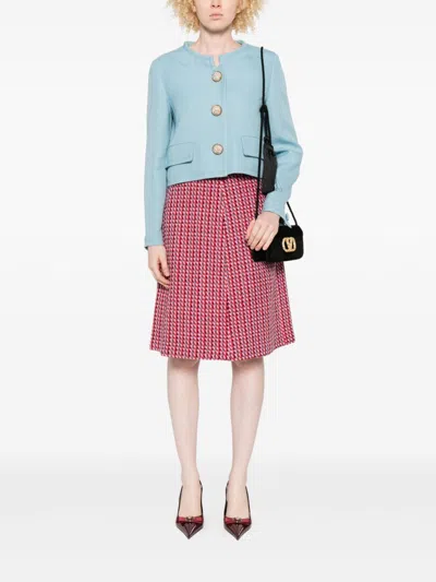 Valentino Womens Bluish Grey Embellished-button Round-neck Woven Jacket